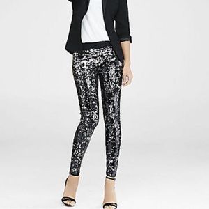 Express black and silver sequin leggings
